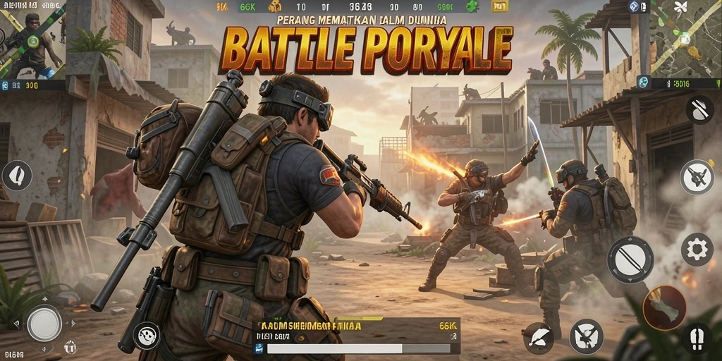 Tampilan aksi seru dalam gameplay Battle Royale 66K.
