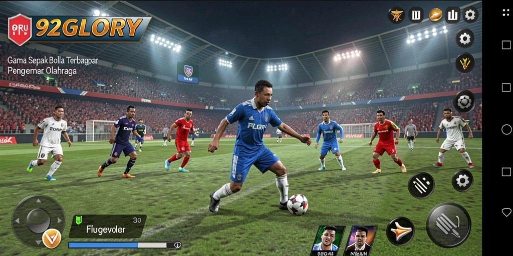 Tangkapan layar dari gameplay seru 92GLORY saat bermain sepak bola.