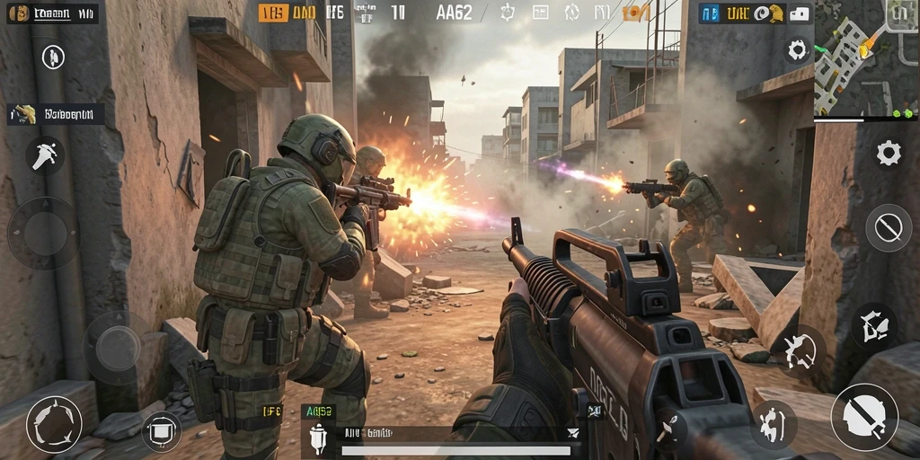 Tangkapan layar gameplay menampilkan aksi seru dalam mode FPS.