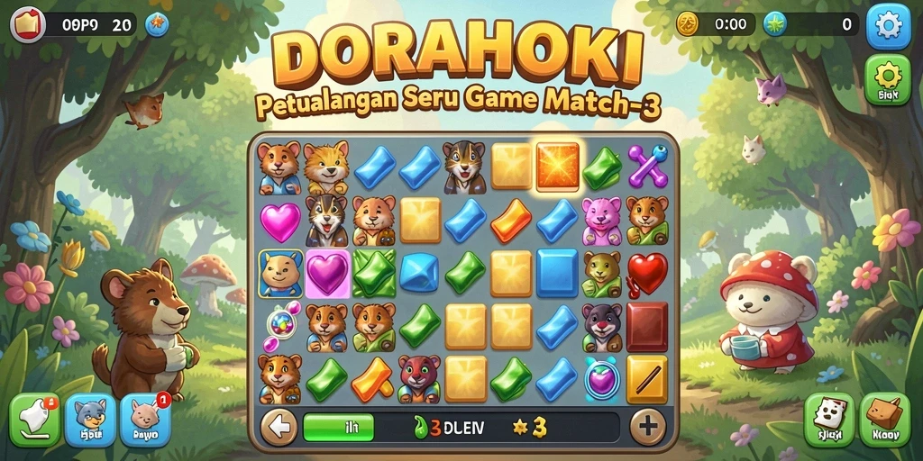 Tampilan gameplay DORAHOKI yang seru dan menantang di Match-3.