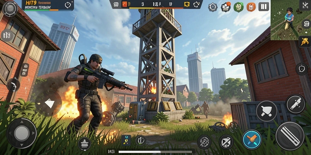 Screenshot HIT9 menampilkan aksi seru dari gameplay menara pertahanan.