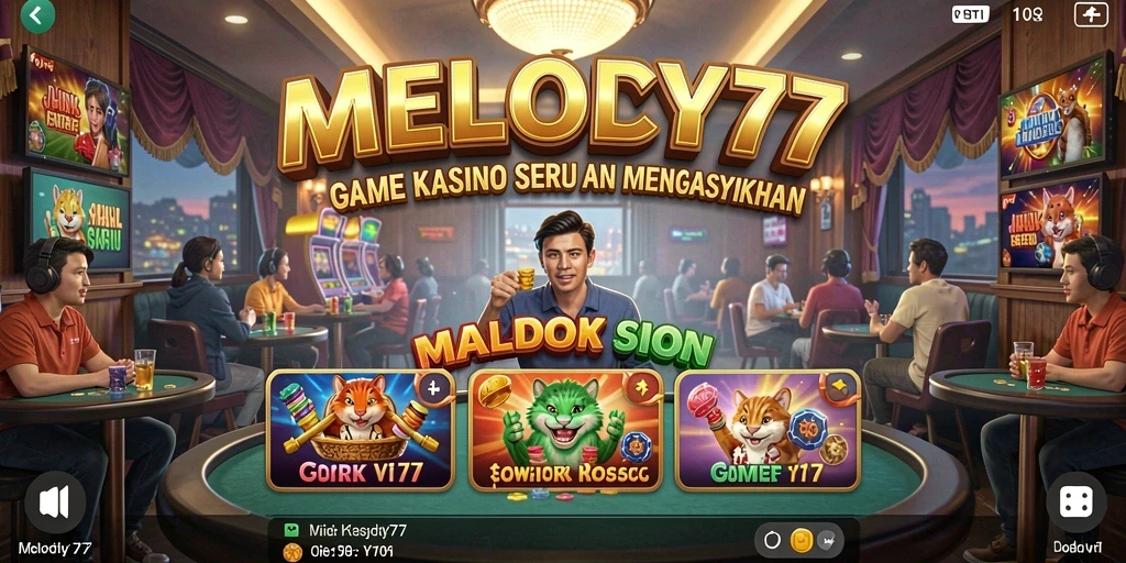 Screenshot gameplay seru dari MELODY77 dengan berbagai permainan kasino.