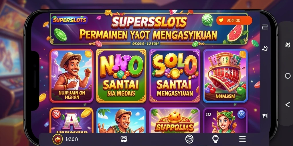 Gambaran gameplay SUPERSLOTS dengan tema slot yang menarik.